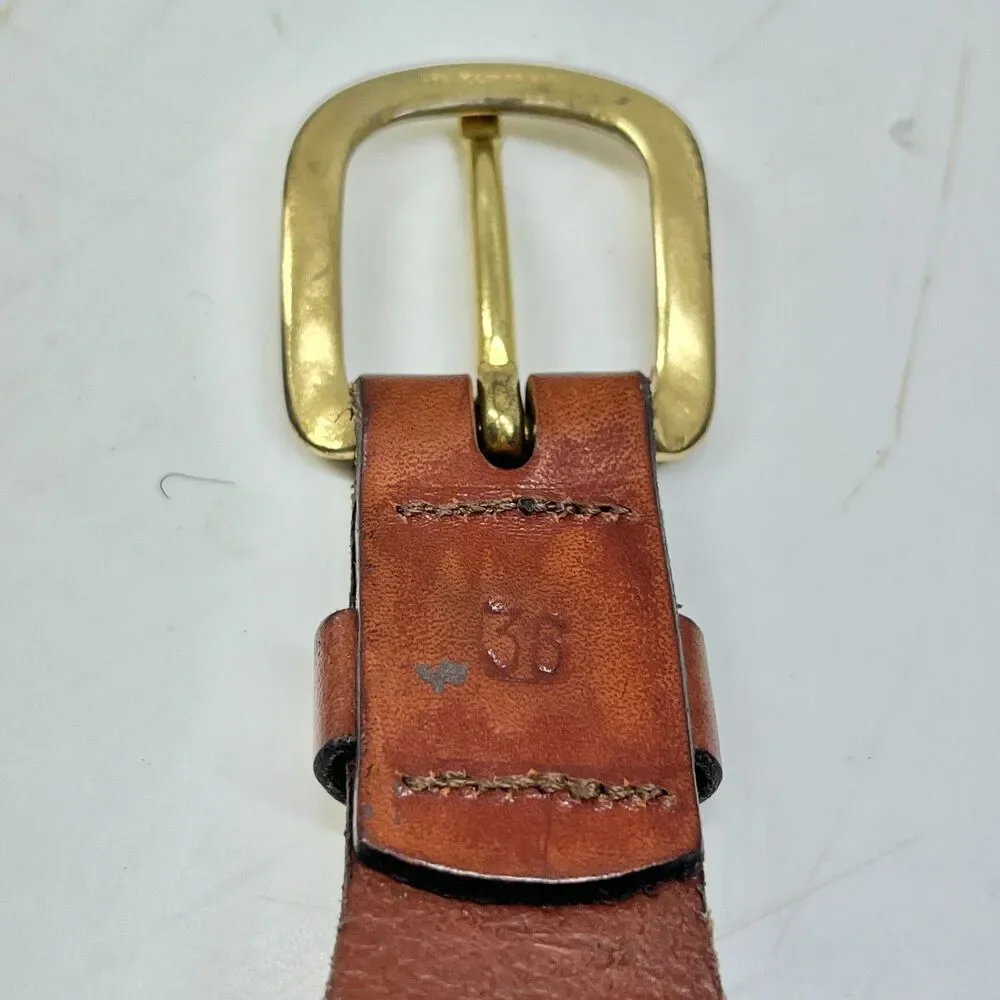 Vtg Leather Man Ltd Mens Trout Redfish Blue Ribbon Brown Leather Belt Size 36 M